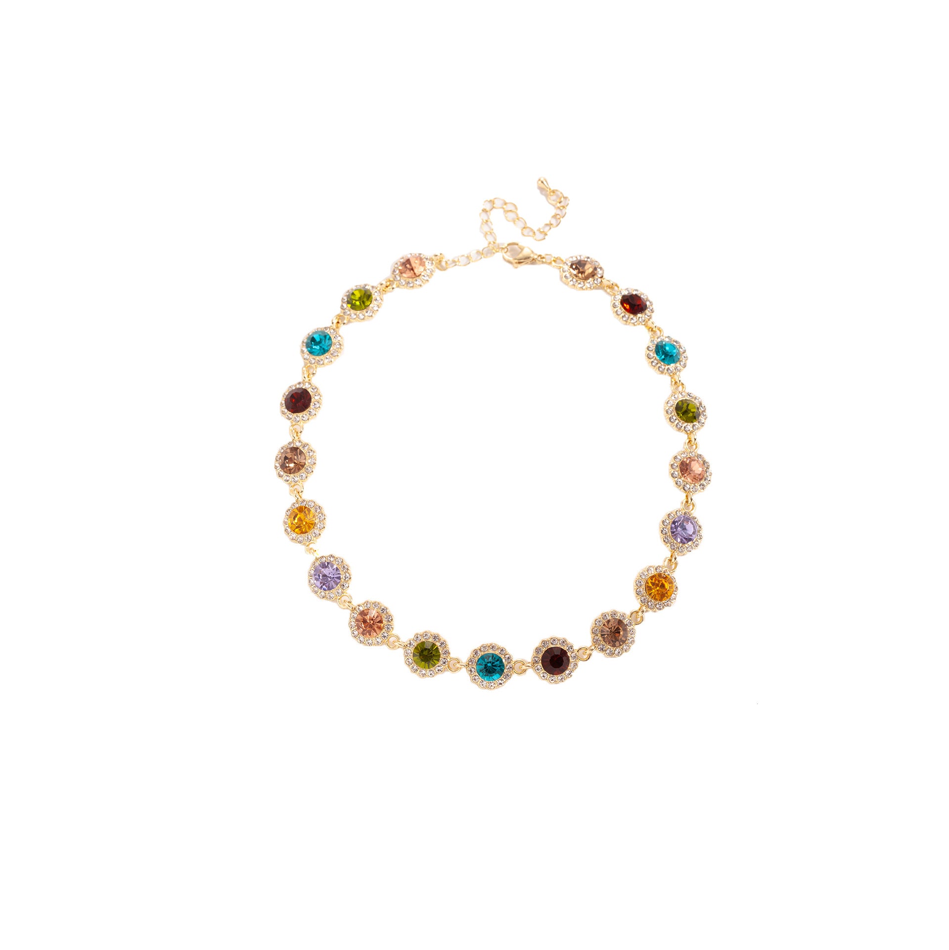 Wholesale Retro style colorful diamond teardrop round clavicle necklace